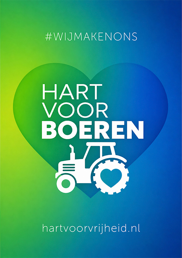 Poster Hart voor Boeren: Eerlijke landbouw en natuurherstel: boeren als hoeders van natuur en voedselzekerheid; gezond bodem- en waterbeheer in plaats van het stikstofdogma en rekenmodellen. Download door op het plaatje te klikken.